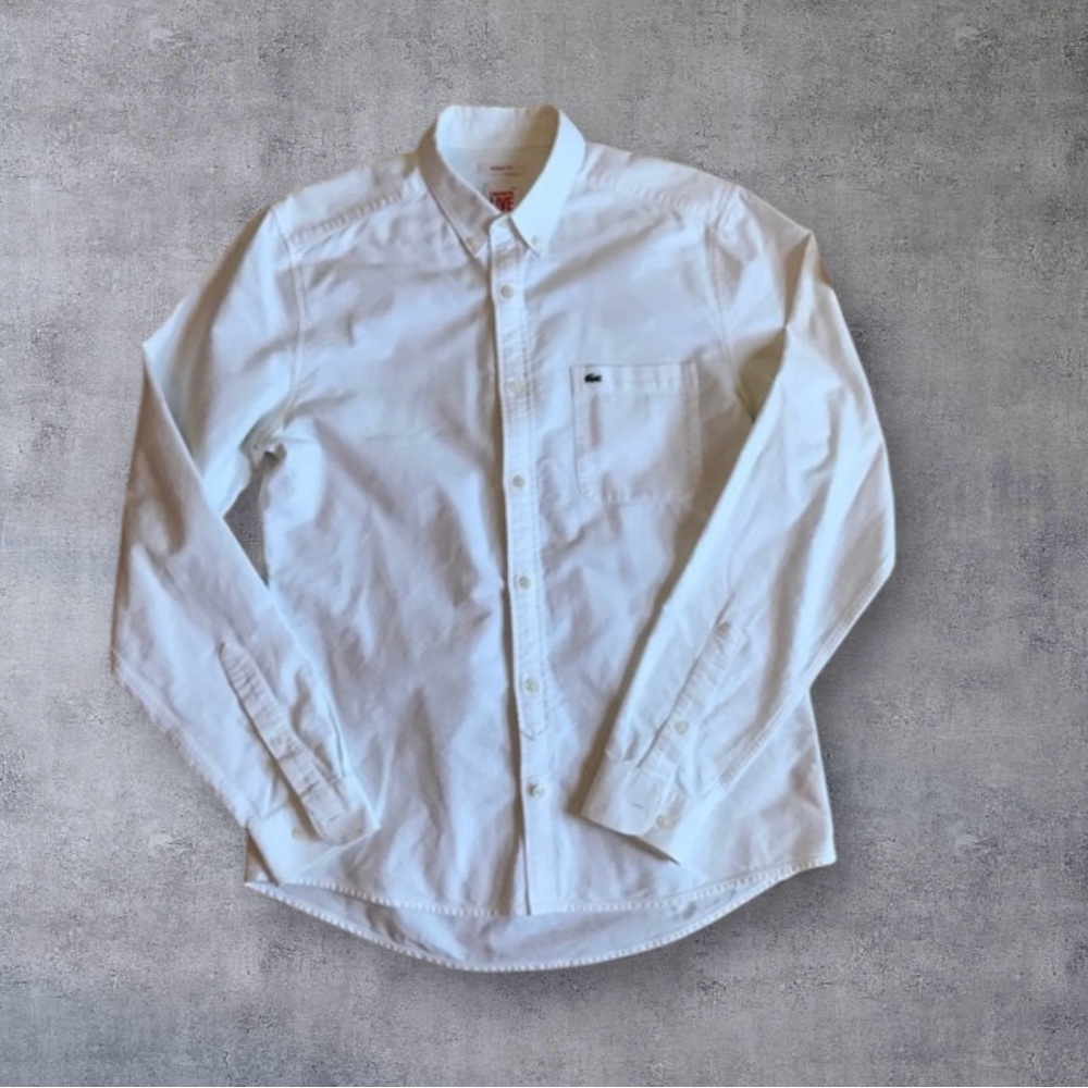 Lacoste Live Shirt Sz 40 Skinny Fit White Button Down 100% Cotton Casual Career